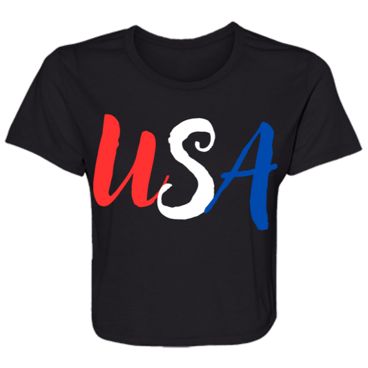 Women's USA  Flowy Cropped Tee (5 Colors)